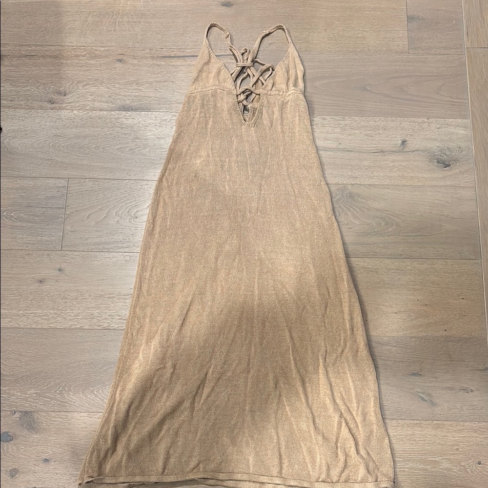 Cult Gaia Tan Maxi Dress with Lace-Up Detail
